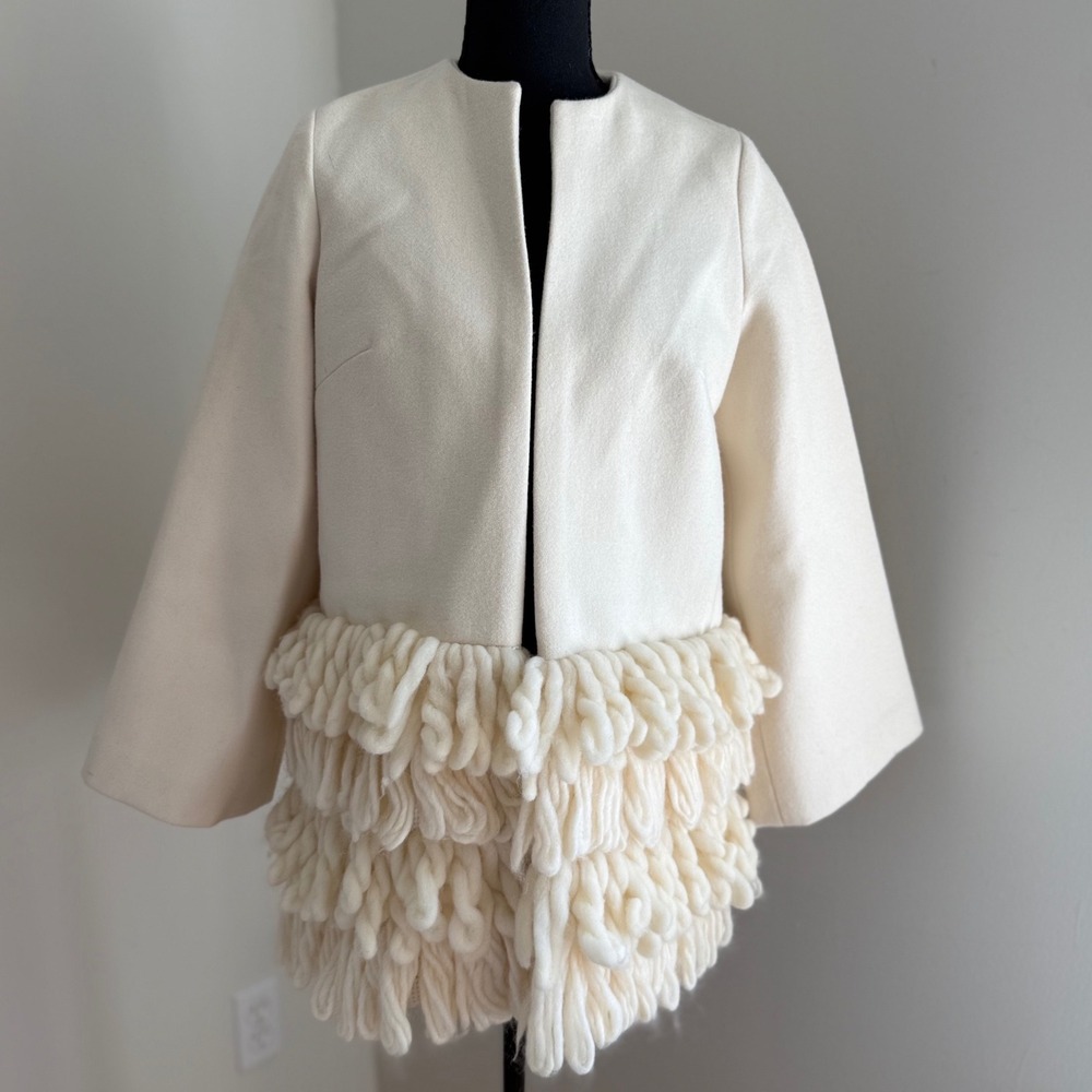Ivory Wool Feel Loop Fringe Jacket Avant Garde Art to Wear M/L